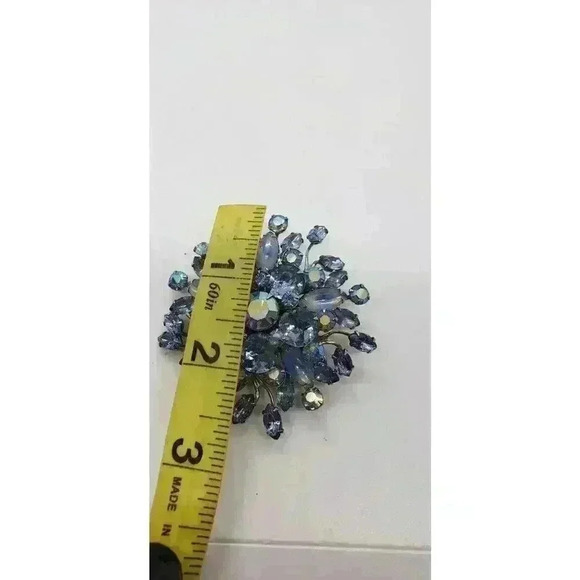 Vintage Blue Brooch Rhinestone & Moonstone Beau Judy Lee Spray Large Statement - Picture 7 of 8